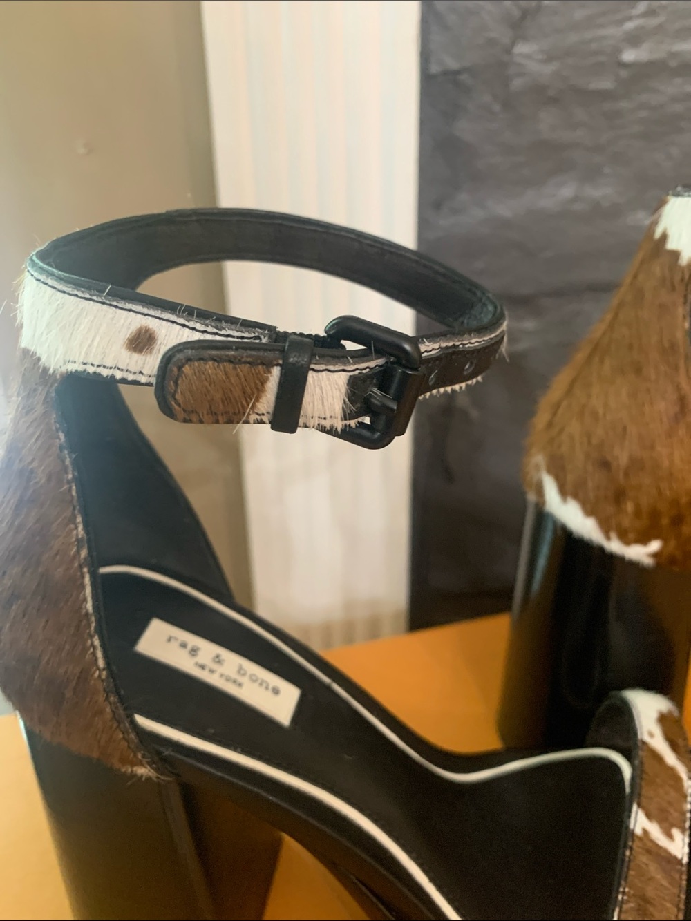 rag & bone matrix Black White and Brown Haircalf Block Heel Sandals - Picture 7 of 12